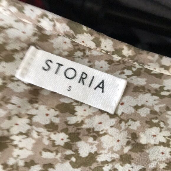 Storia Beige Neutral Tan Floral Chiffon V Neck Oversized Boho Mini Dress - S - Picture 8 of 8